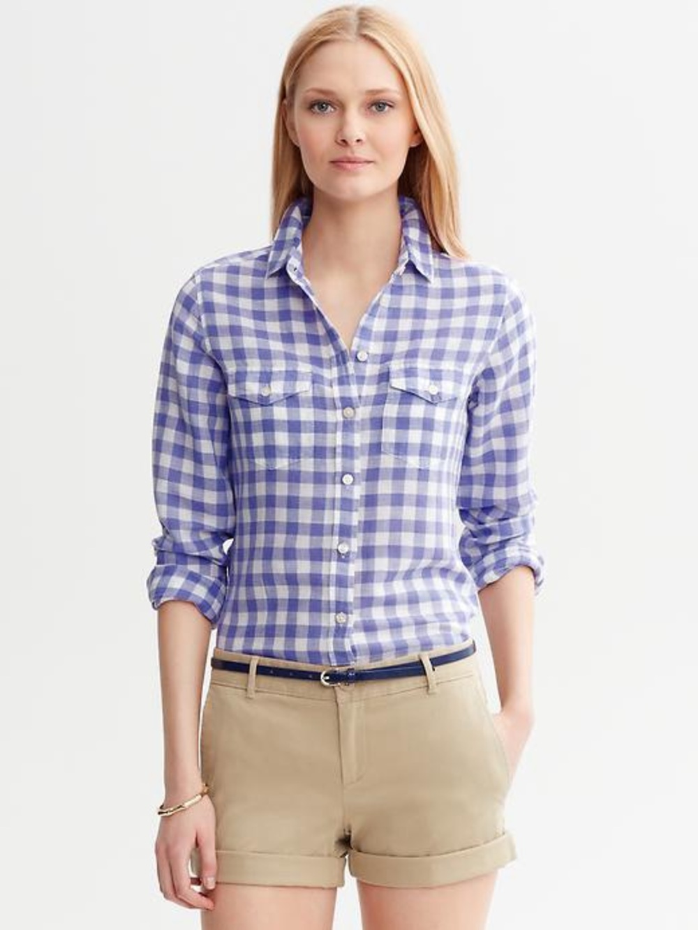 Banana Republic Soft-Wash Linen Cotton Gingham Button-Down Shirt Women’s Small - Picture 2 of 12